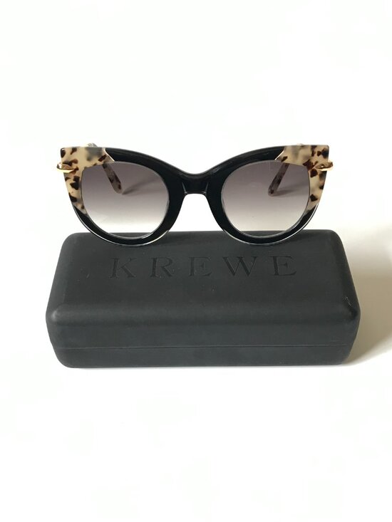 Krewe Laveau Cat Eye Sunglasses Womens Black Brown 24K Gold Hardware Gradient